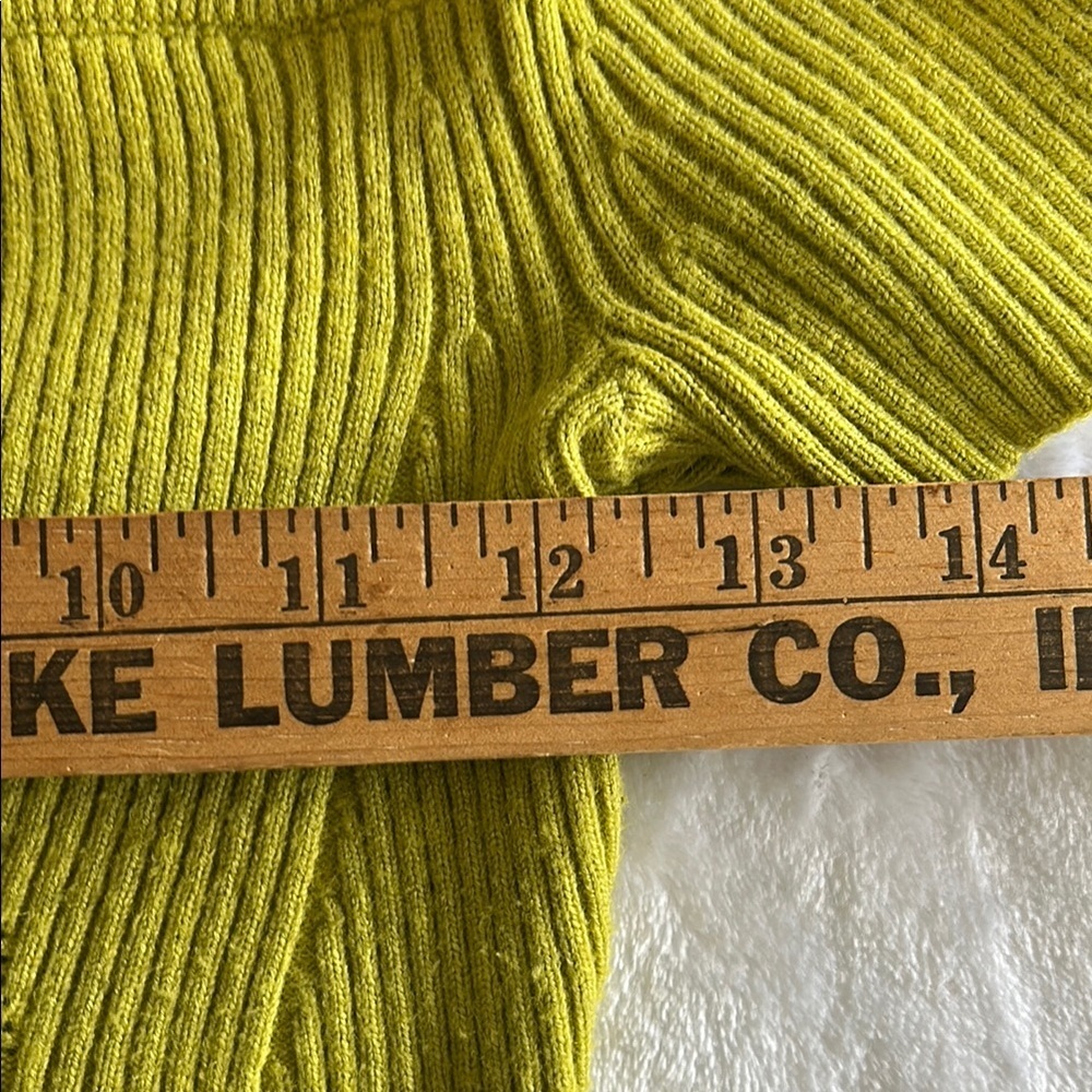 Isalis Ribbed Crop Top Sweater Small Lime Green Sweetheart Neckline Y2K - Picture 10 of 14